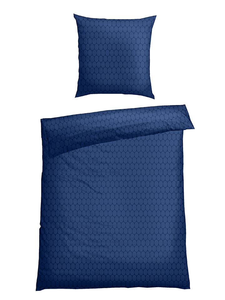 Schiesser Komplet pościeli flanelowej "Drops" w kolorze niebieskim rozmiar: 155x220 cm