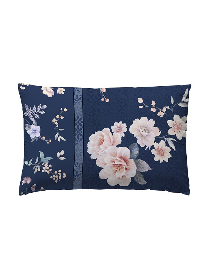 ethere Perkalowa poszewka "Yuri" w kolorze jasnoróżowo-granatowym na poduszkę rozmiar: 80x80 cm
