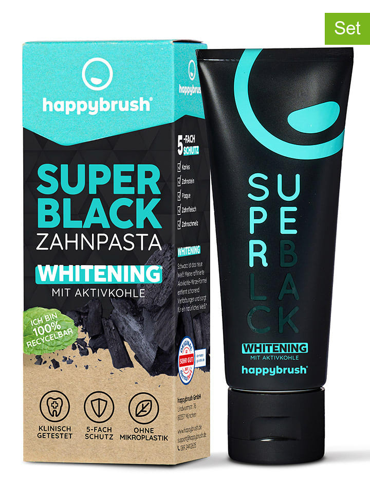 happybrush Pasty do zębów (3 szt.) "SuperBlack" - 3 x 75 ml rozmiar: onesize