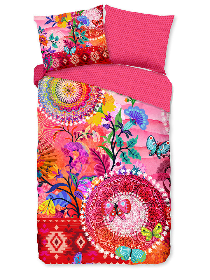 Hip Komplet pościeli satynowej "Giselah" w kolorze różowym ze wzorem rozmiar: 140x200 cm