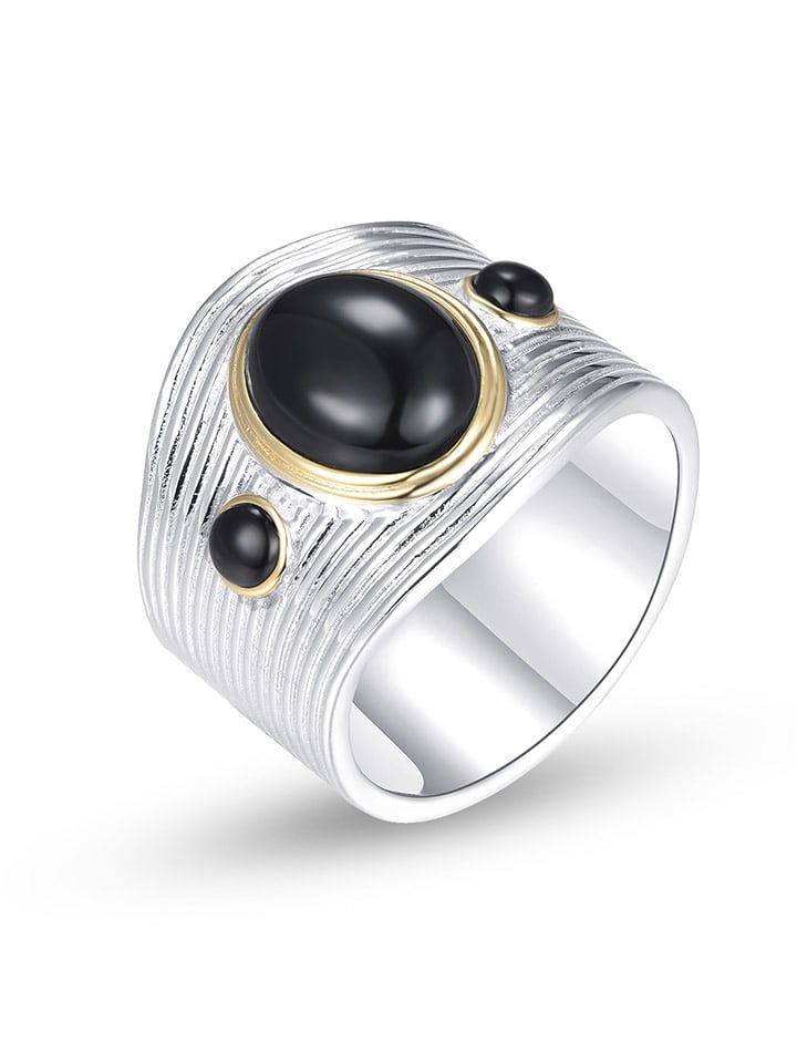 Nomad Pozłacany pierścionek z onyksem rozmiar: 50