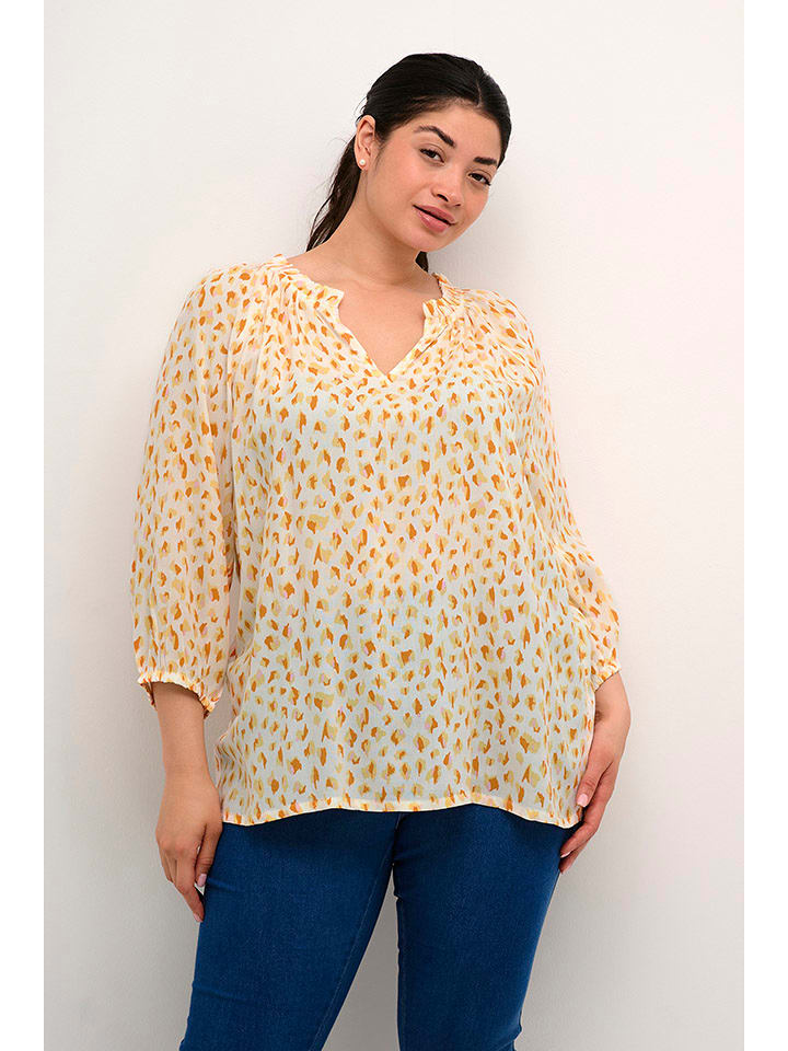 KAFFE curve Bluzka w kolorze biało-żółtym rozmiar: 52