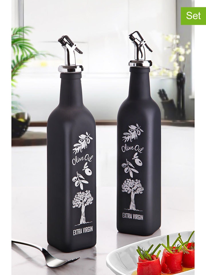 Violeta Home Dozowniki (2 szt.) w kolorze srebrno-czarnym do oliwy - 500 ml rozmiar: onesize