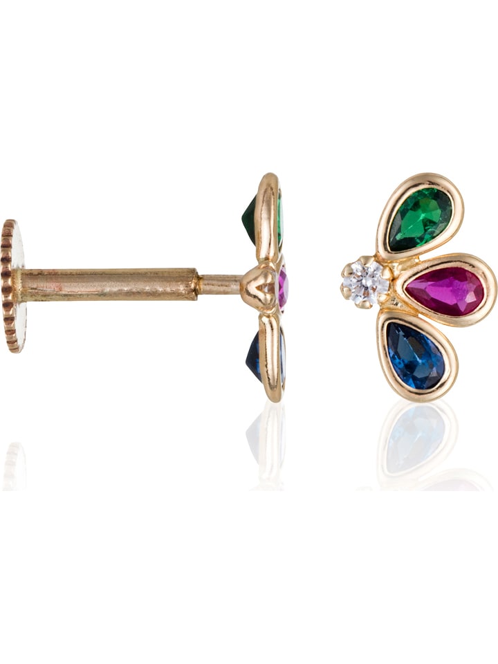 L instant d Or Złoty kolczyk-wkrętka "Trio de pétales" z cyrkoniami rozmiar: onesize