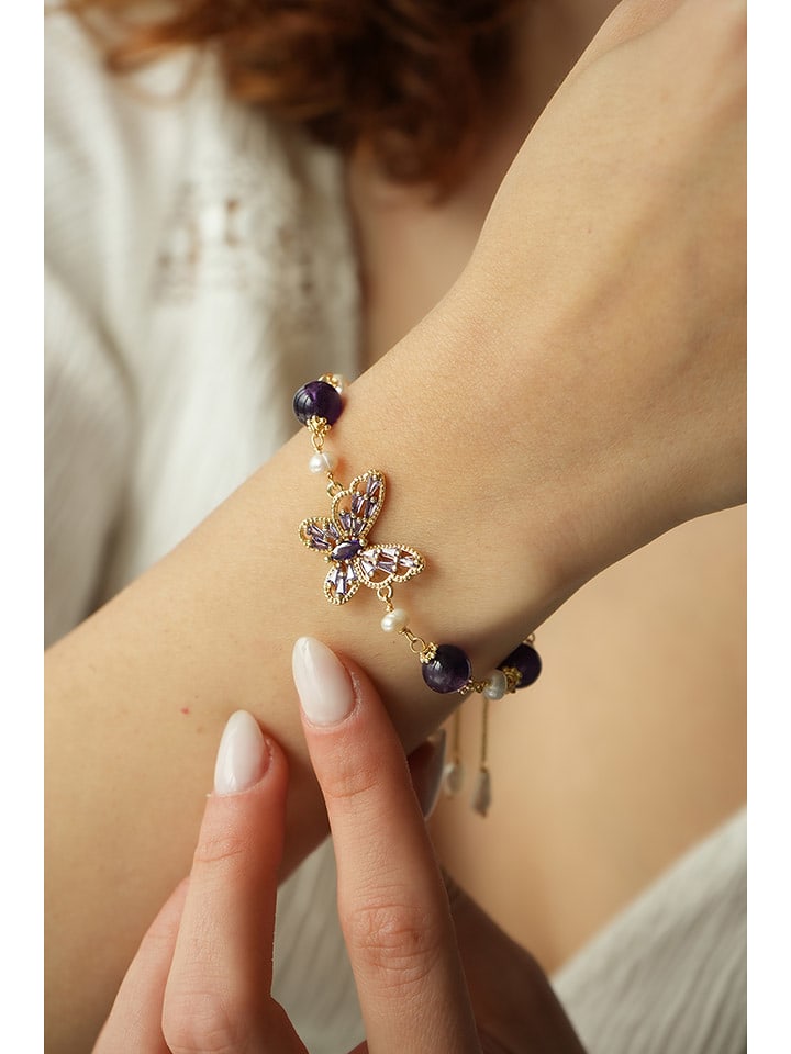 Pierres delicates Pozłacana bransoletka z ametystami i cyrkoniami rozmiar: onesize