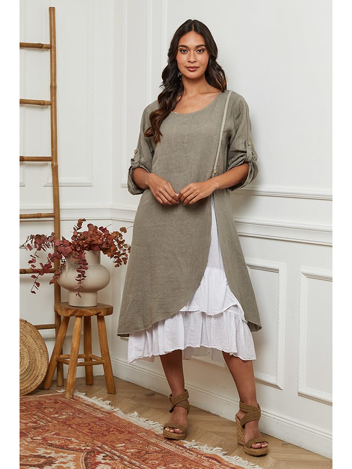 La Compagnie Du Lin Lniana sukienka w kolorze beżowo-białym rozmiar: L