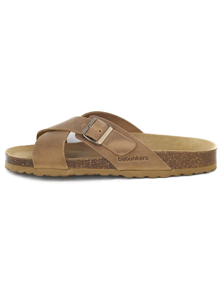 BABUNKERS Family Skórzane klapki w kolorze jasnobrązowym rozmiar: 46