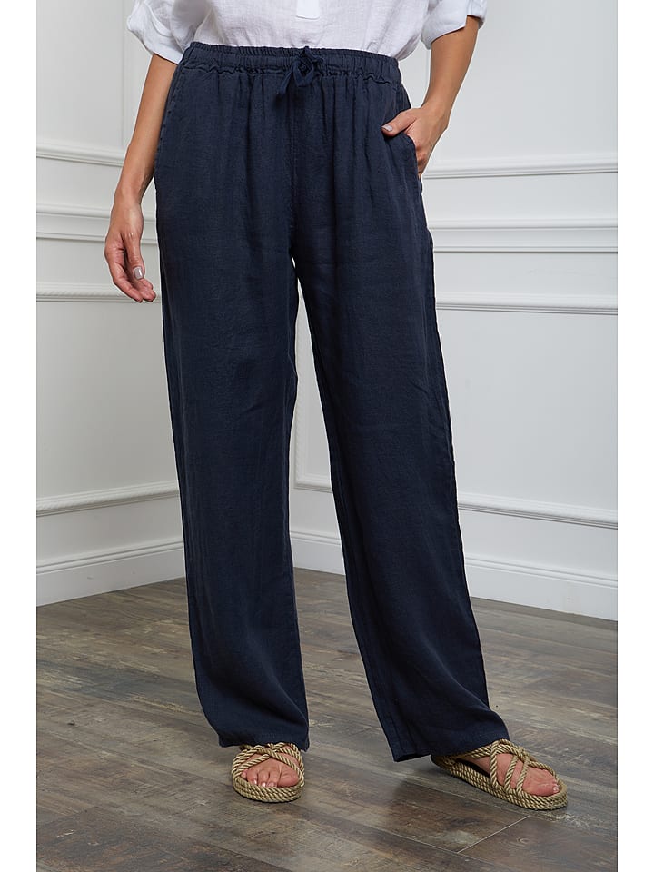 Fleur de Lin Lniane spodnie "Honas" w kolorze granatowym rozmiar: L