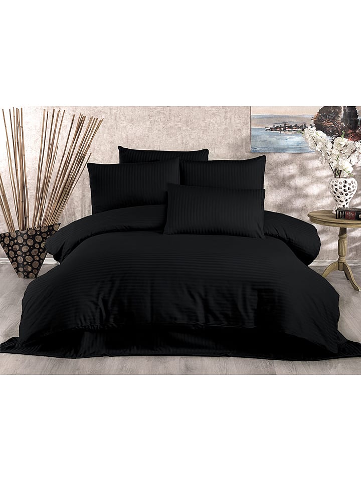 Elizabed Komplet pościeli satynowej "Lilyum" w kolorze czarnym rozmiar: 140x200 cm