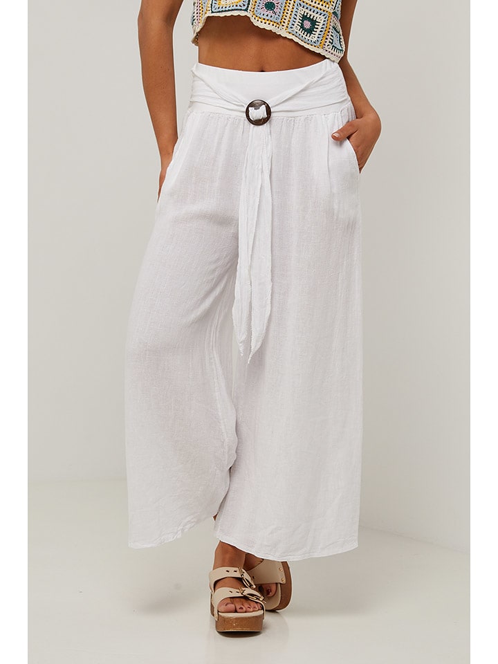 Le Monde du Lin Lniane spodnie w kolorze białym rozmiar: 38/40