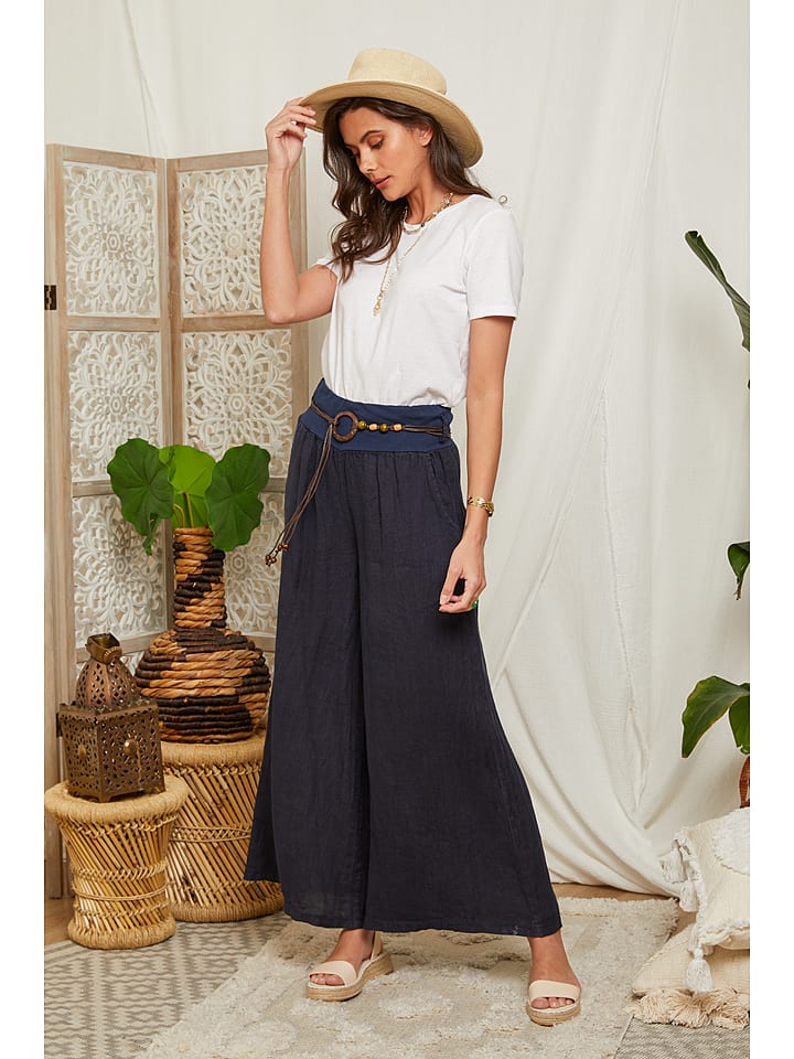 Lin Passion Lniane spodnie w kolorze granatowym rozmiar: 40/42