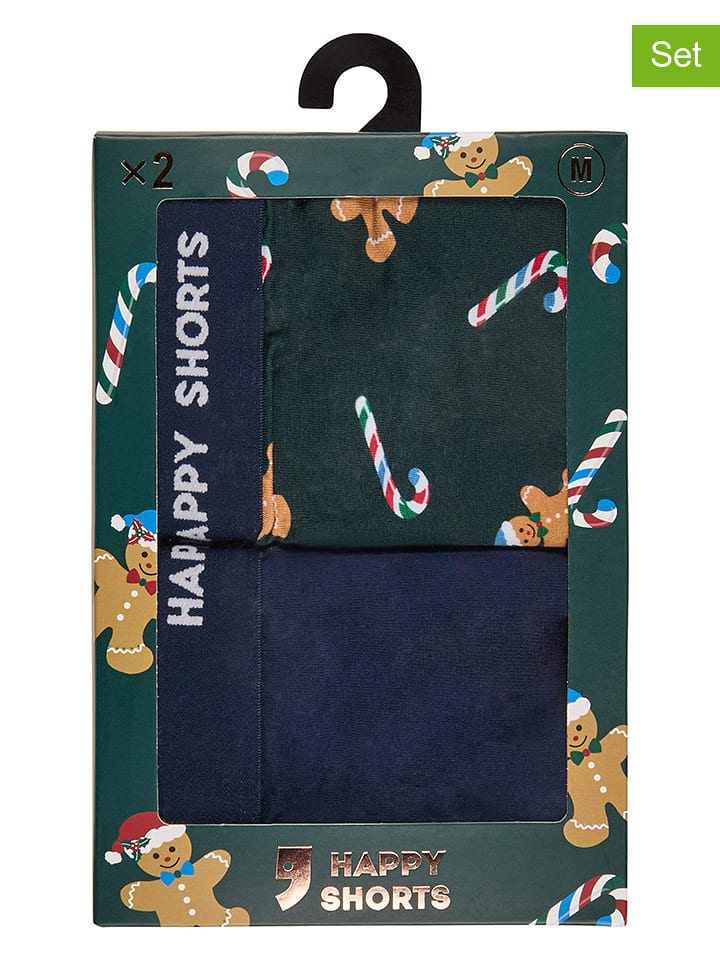 Happy Shorts Bokserki (2 pary) w kolorze szmaragdowo-granatowym rozmiar: L
