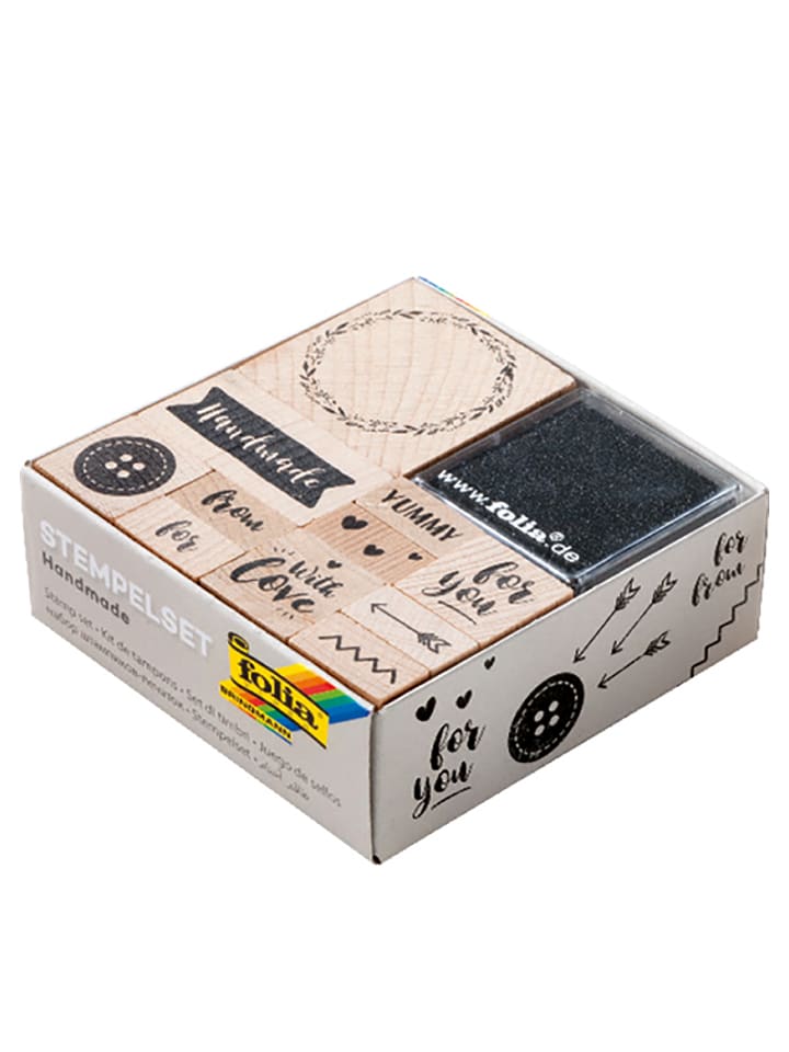 folia PAPER Zestaw drewnianych stempli "Handmade" w kolorze beżowym rozmiar: onesize