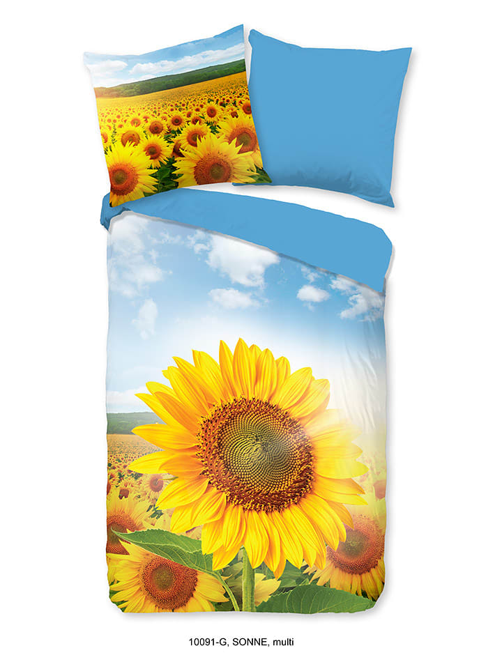 Good Morning Komplet pościeli "Sun" w kolorze błękitno-żółtym rozmiar: 155x220 cm