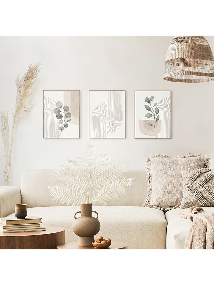 Orangewallz Druki artystyczne (3 szt.) "Light Abstract" w ramce rozmiar: 30x40 cm