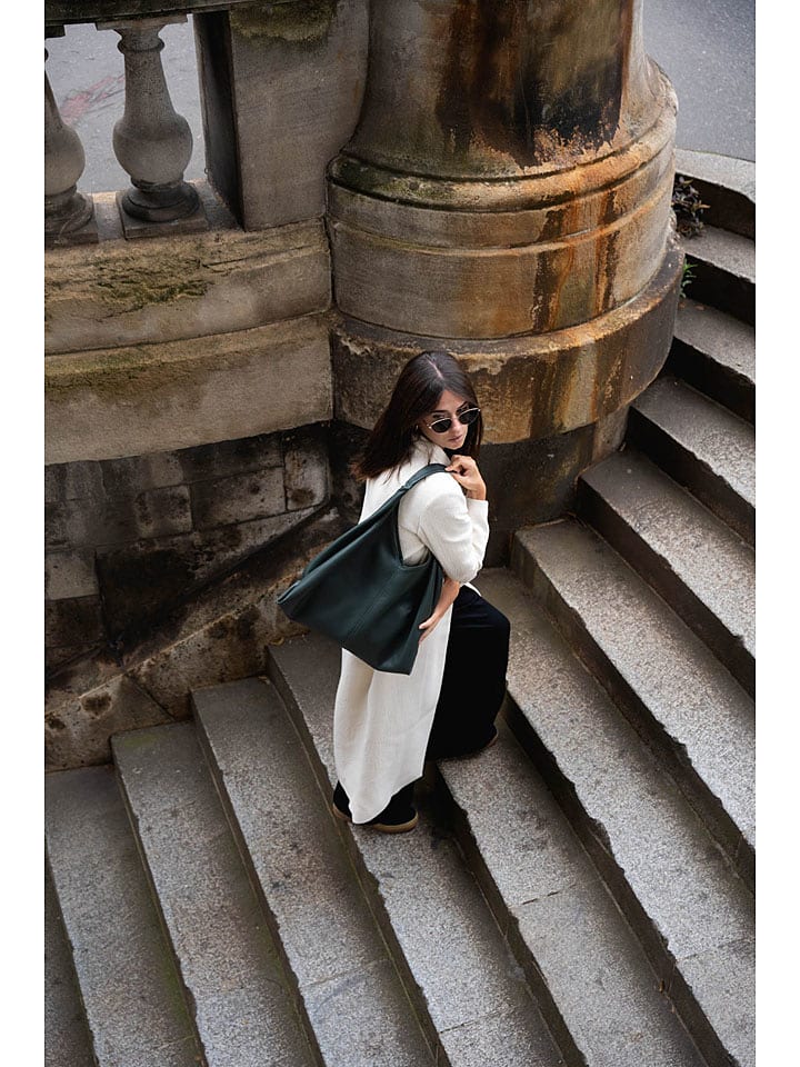 maison héritage PARIS Skórzany shopper bag "Perle" w kolorze ciemnozielonym - 54 x 44 cm rozmiar: onesize