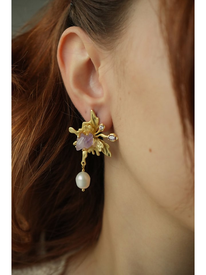 L'Atelier de Gaia Pozłacane kolczyki z perłami i ametystami rozmiar: onesize