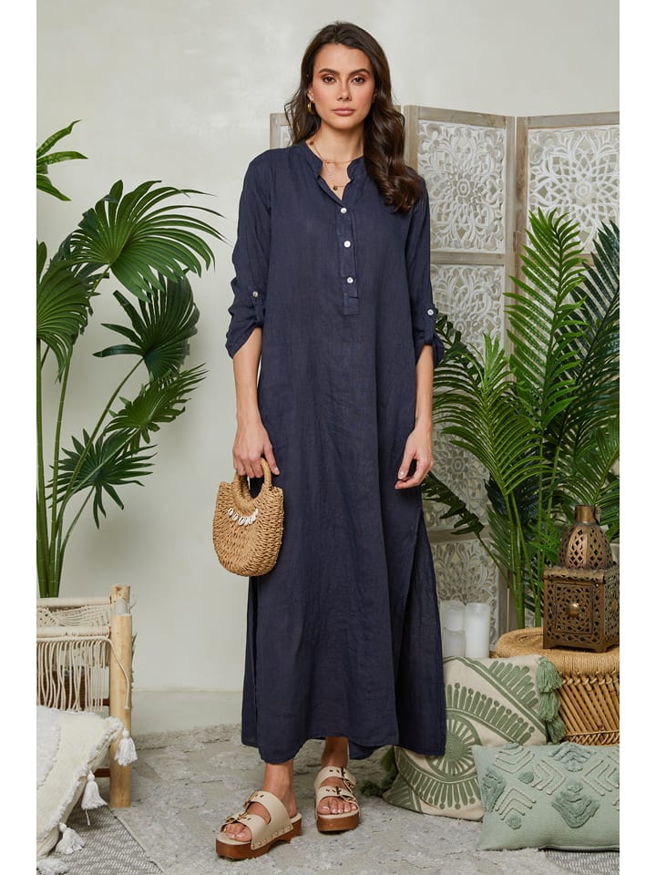 Lin Passion Lniana sukienka w kolorze granatowym rozmiar: 40/42