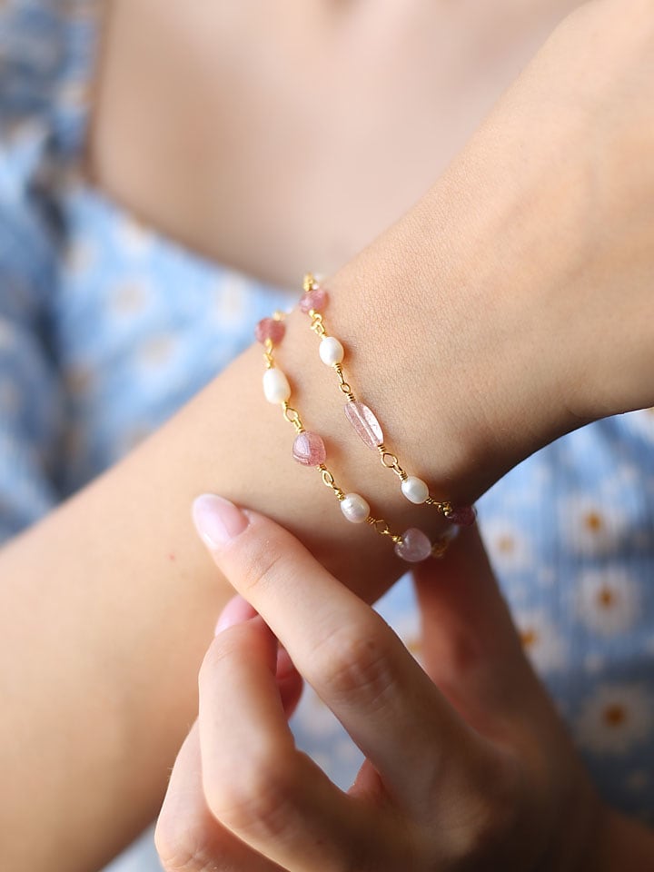 Pierres delicates Pozłacana bransoletka z kwarcem i perłami rozmiar: onesize