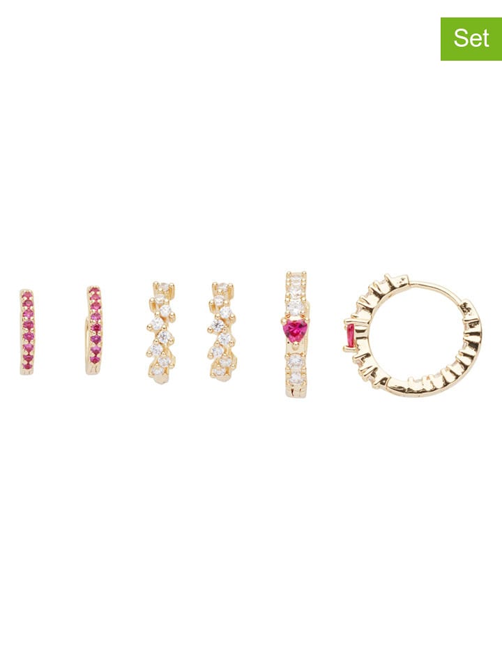 U.S. Polo Assn. Pozłacane kolczyki-kreole (3 pary) z kryształami rozmiar: onesize