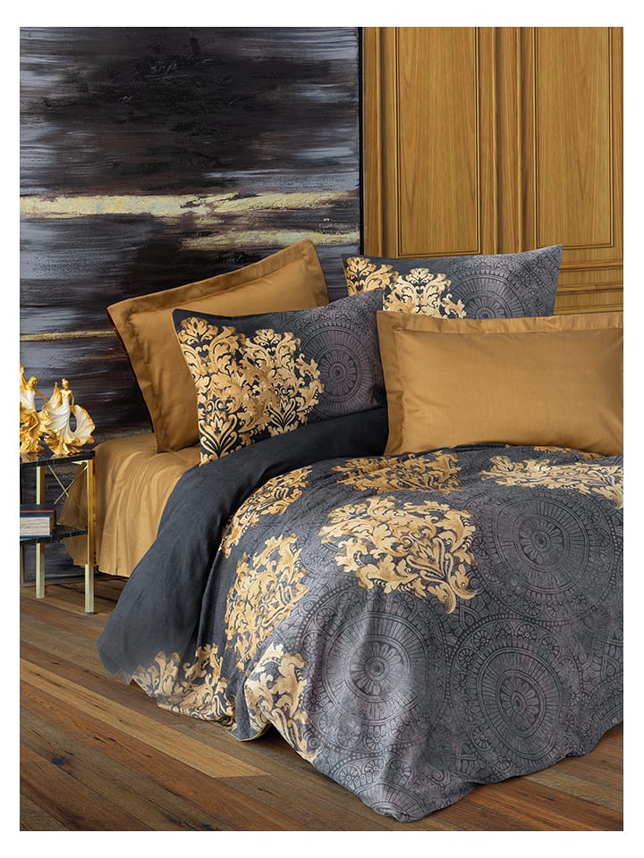 Elizabed Komplet pościeli satynowej w kolorze beżowo-szarym rozmiar: 135x200 cm