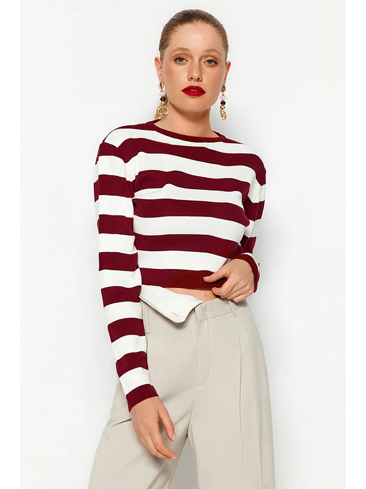 trendyol Sweter w kolorze bordowo-białym rozmiar: M