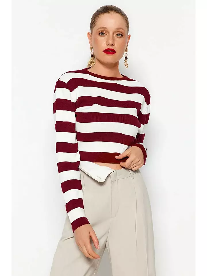 trendyol Sweter w kolorze bordowo-białym rozmiar: M