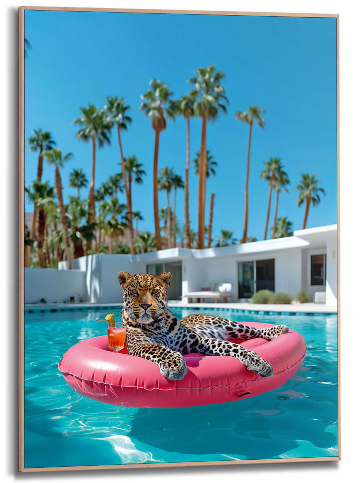 Orangewallz Druk artystyczny "Floating Leopard" w ramce rozmiar: 50x70 cm