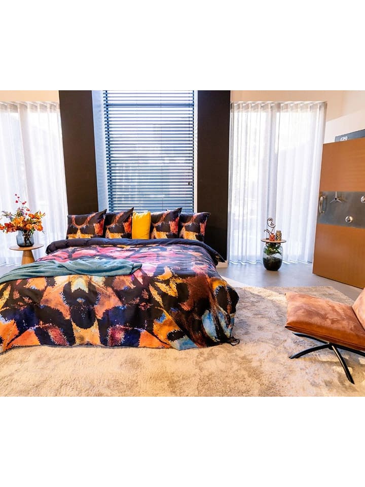 kayori Komplet pościeli satynowej "Sereno" w kolorze żółto-granatowo-czarnym rozmiar: 140x200-220 cm