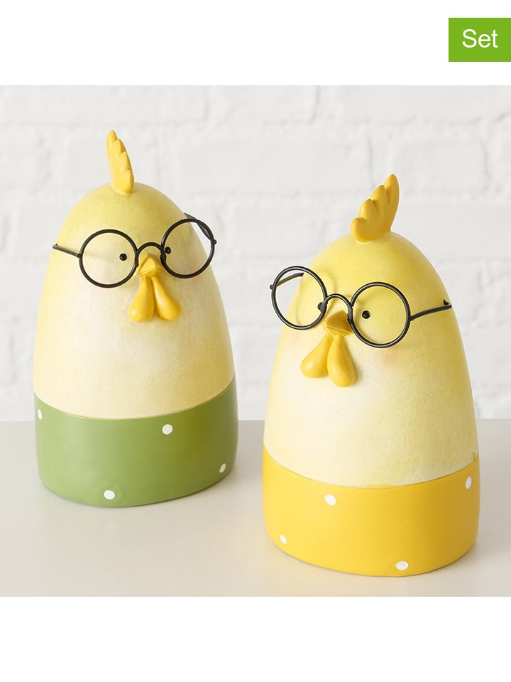 Boltze Figurki dekoracyjne (2 szt.) "Cluedy" w kolorze żółto-zielonym - wys. 15 cm rozmiar: onesize