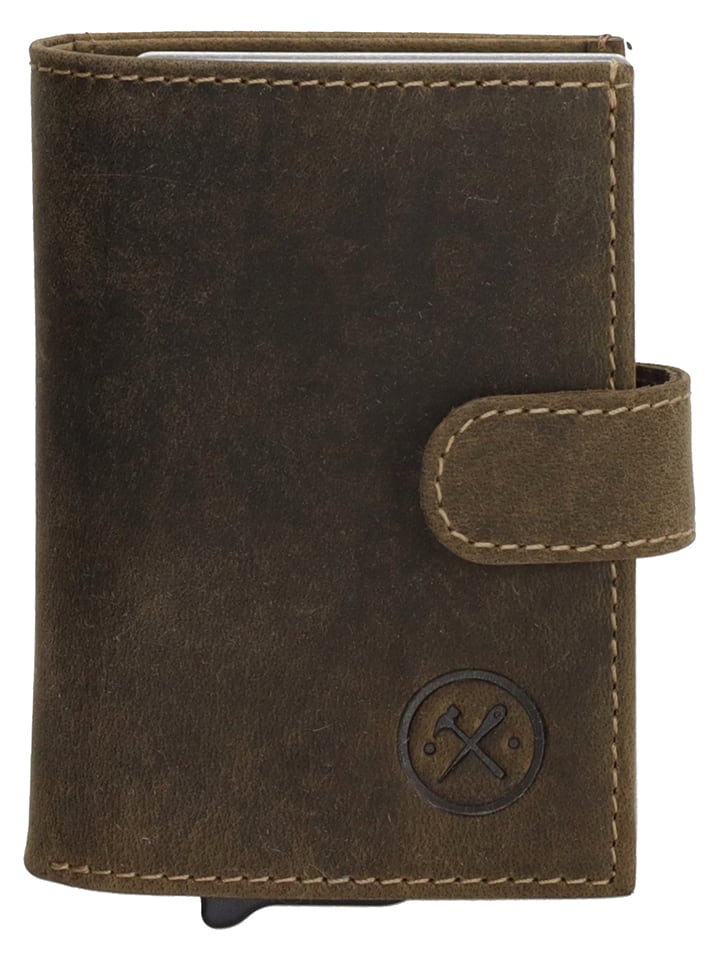 HIDE & STITCHES Skórzany portfel w kolorze khaki - 8 x 10 x 2 cm rozmiar: onesize