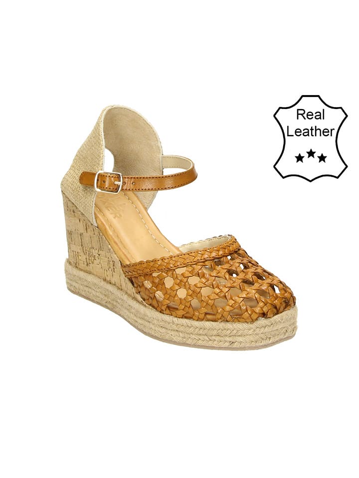 Bullboxer Skórzane czółenka w kolorze jasnobrązowym na koturnie rozmiar: 36