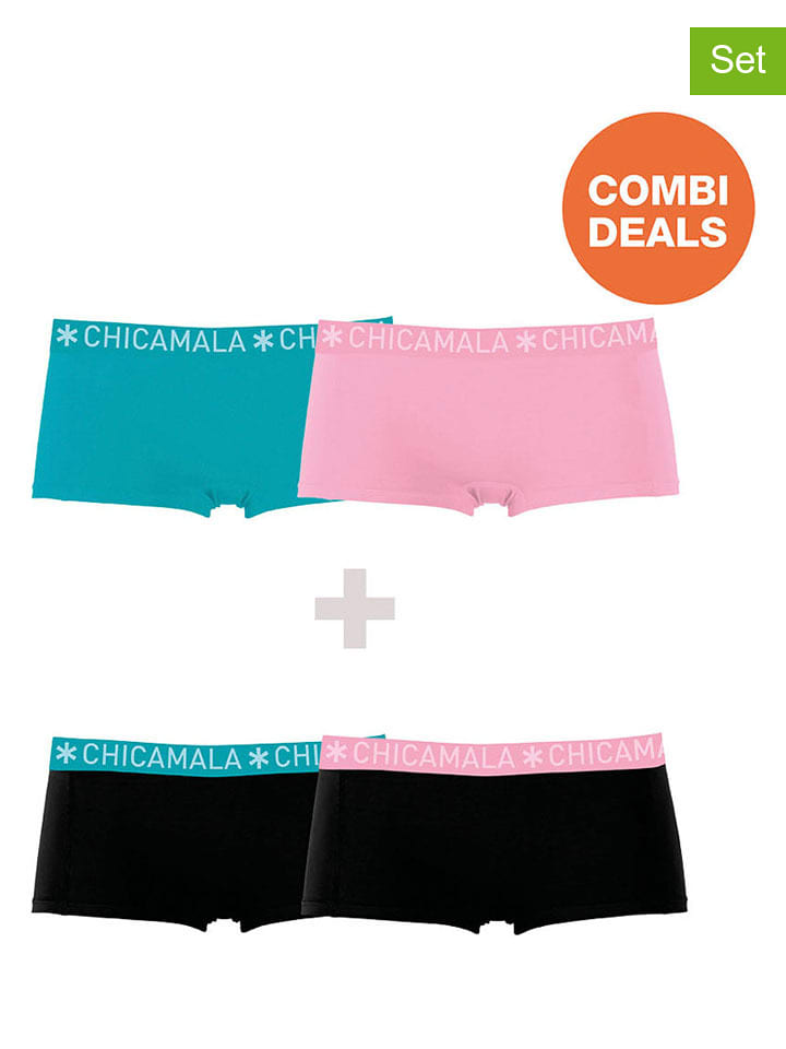 Muchachomalo Majtki (4 pary) w kolorze czarno-jasnoróżowo-turkusowym rozmiar: 158/164