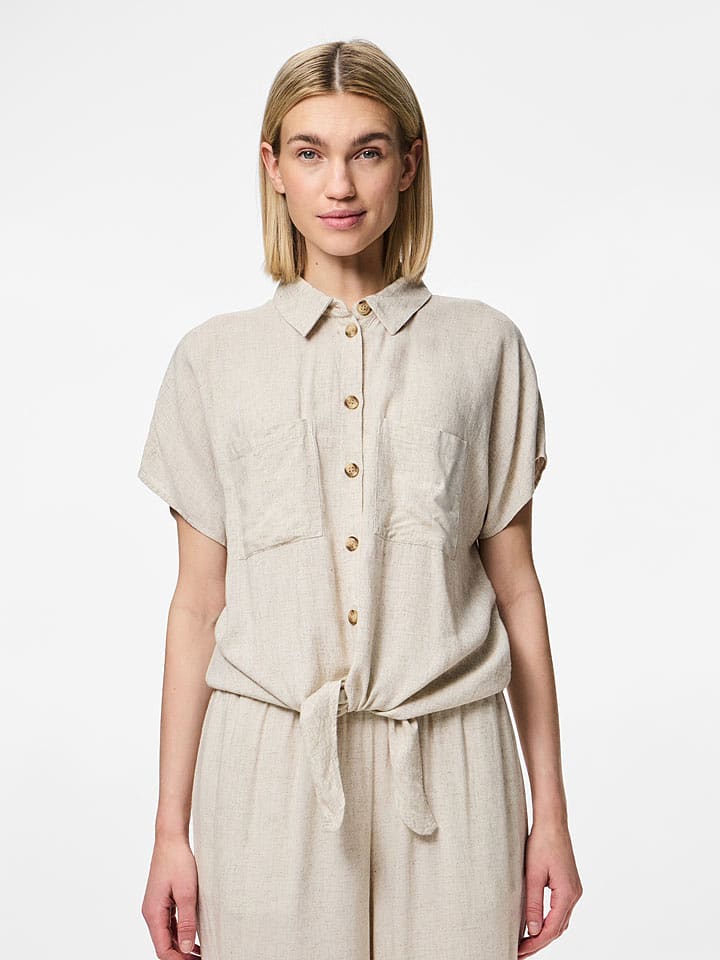 Pieces Bluzka "Pia" w kolorze beżowym rozmiar: L