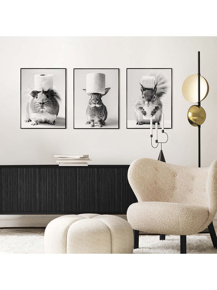 Orangewallz Druki artystyczne (3 szt.) "Toilet Paper" w ramce rozmiar: 30x40 cm