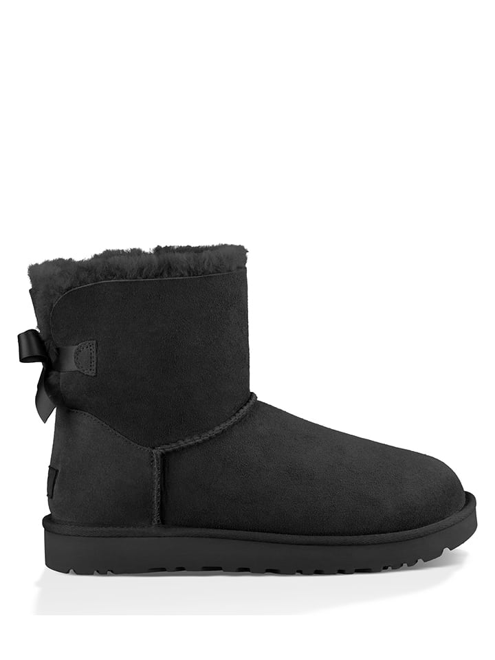 UGG Botki "Mini Baily Bow" w kolorze czarnym ze skóry jagnięcej rozmiar: 36