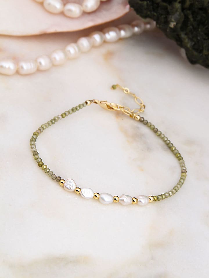 Pierres de Jade Pozłacana bransoletka z perłami i kryształami rozmiar: onesize