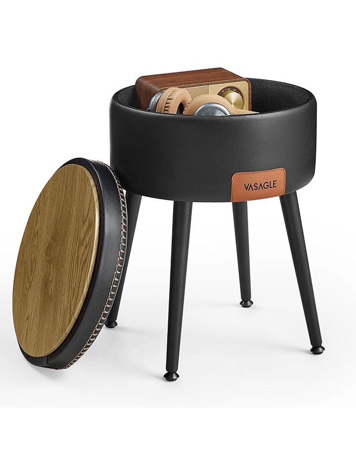 SONGMICS Hocker w kolorze czarnym ze schowkiem - wys. 44,4 x Ø 32 cm rozmiar: onesize