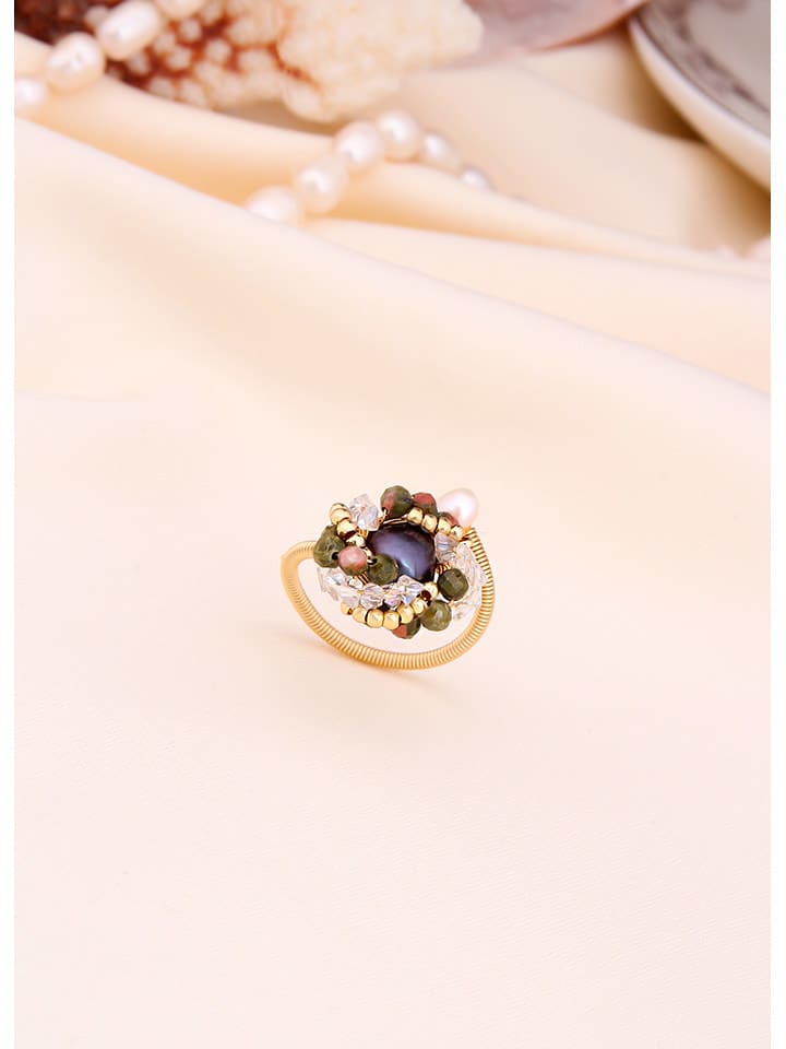 L'Atelier de Gaia Pozłacany pierścionek z perłą i cyrkoniami rozmiar: onesize