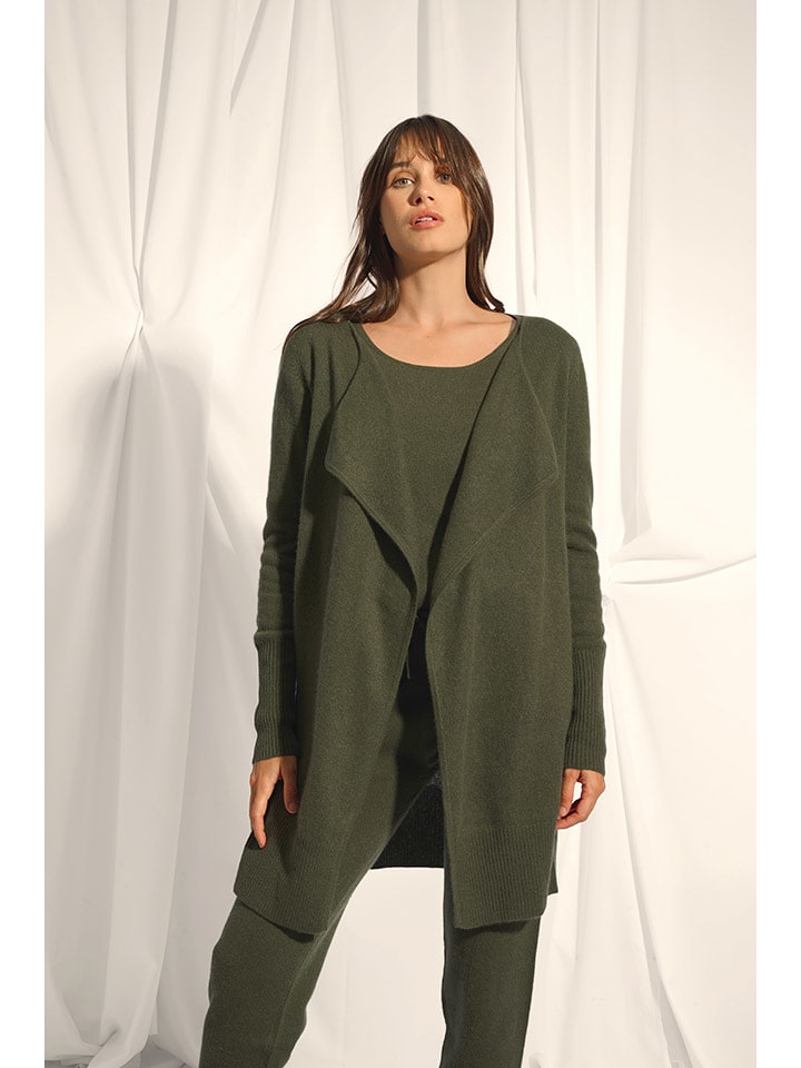 Just Cashmere Kaszmirowy kardigan "Brooke" w kolorze khaki rozmiar: M