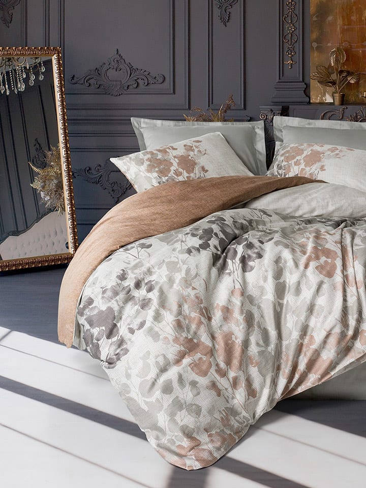 Elizabed Komplet pościeli satynowej w kolorze jasnoszaro-jasnobrązowym rozmiar: 140x200 cm