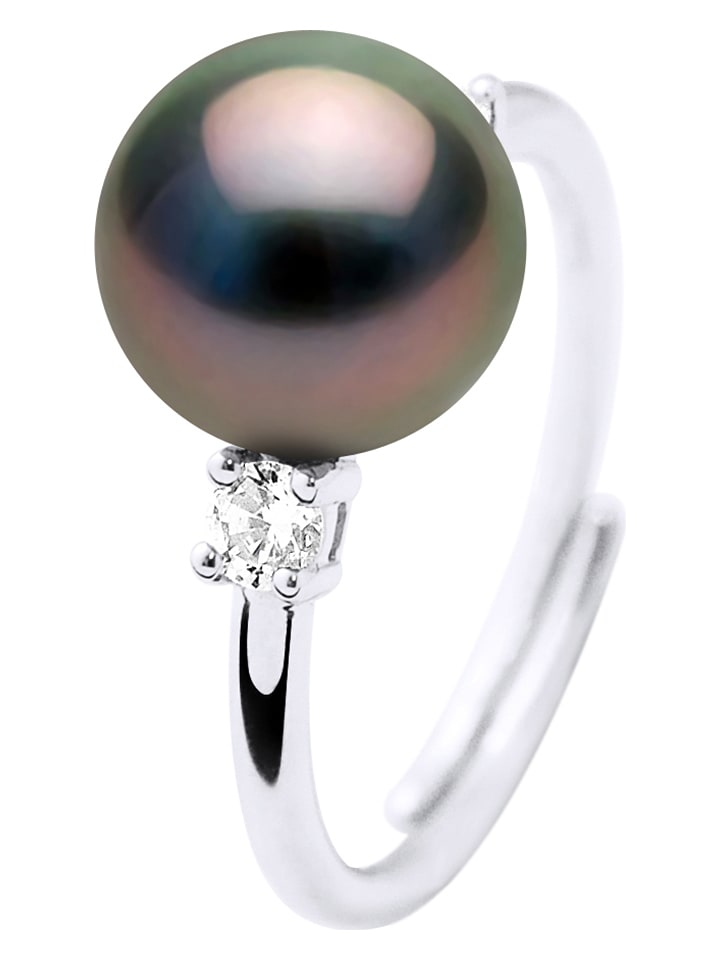 ATELIERS SAINT GERMAIN Srebrny pierścionek z cyrkonią i perłą Tahiti rozmiar: onesize