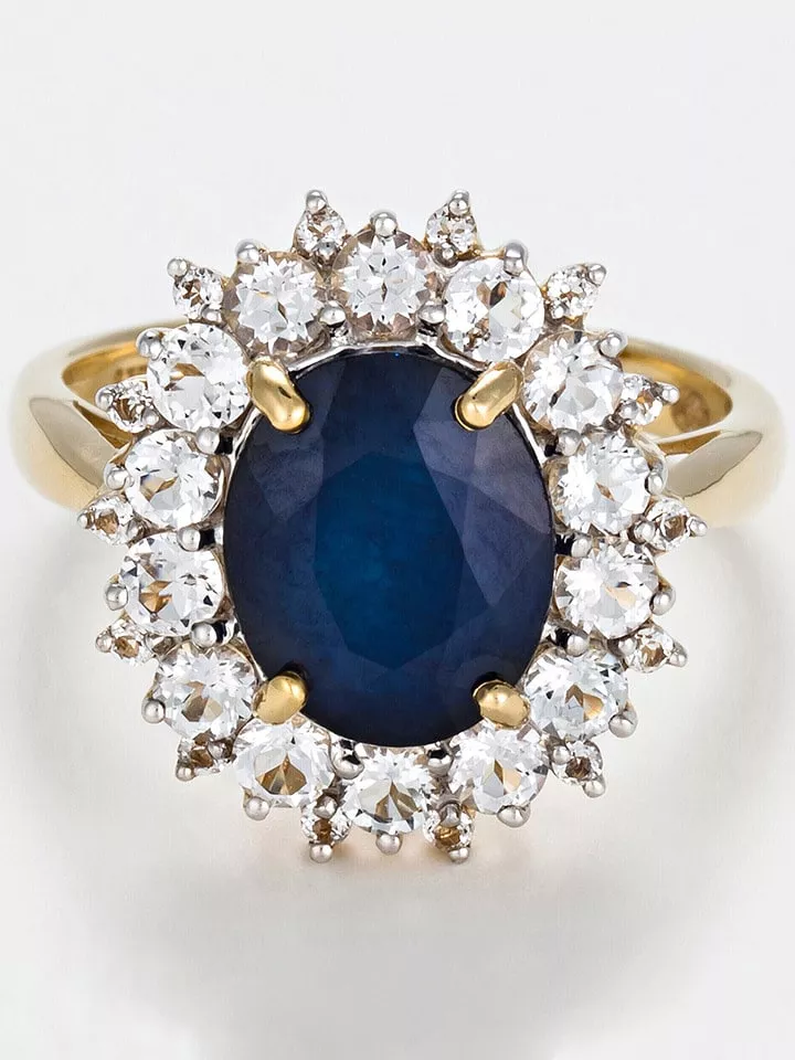 DIAMANTA Złoty pierścionek "Soleil Bleu" z topazami i szafirem rozmiar: 58