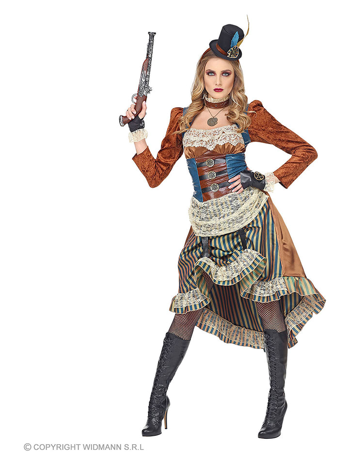 Carnival Party 3-częściowy kostium "Steampunk" w kolorze jasnobrązowo-niebieskim rozmiar: L