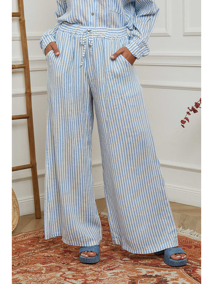 La Compagnie Du Lin Spodnie w kolorze błękitno-białym rozmiar: XL