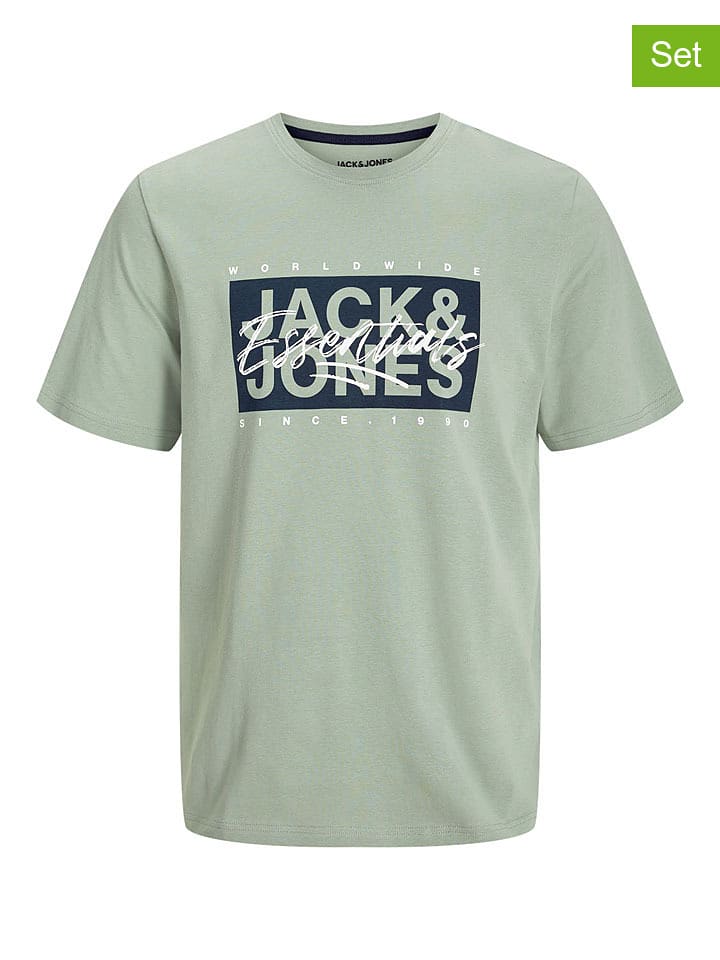 JACK & JONES Junior Koszulki (2 szt.) "Colton" w kolorze zielono-beżowym rozmiar: 152