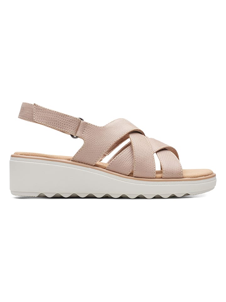 Clarks Skórzane sandały w kolorze jasnoróżowym na koturnie rozmiar: 39