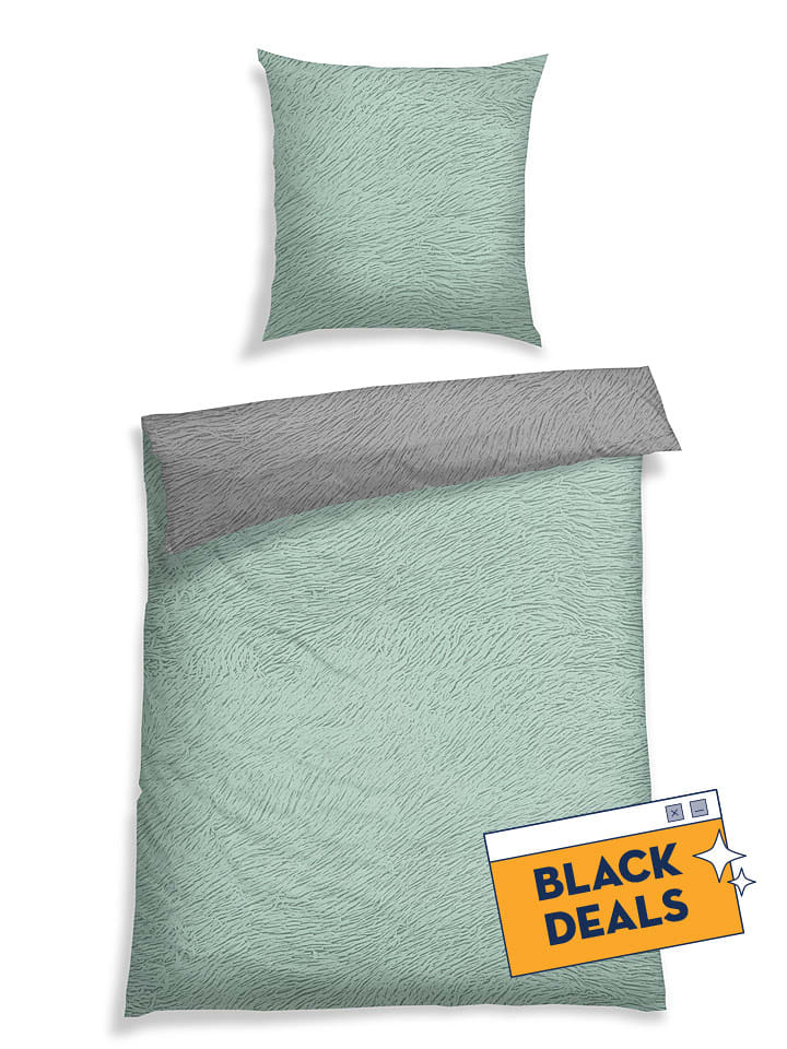 Schiesser Komplet pościeli flanelowej ''Fanni'' w kolorze zielono-szarym rozmiar: 155x220 cm