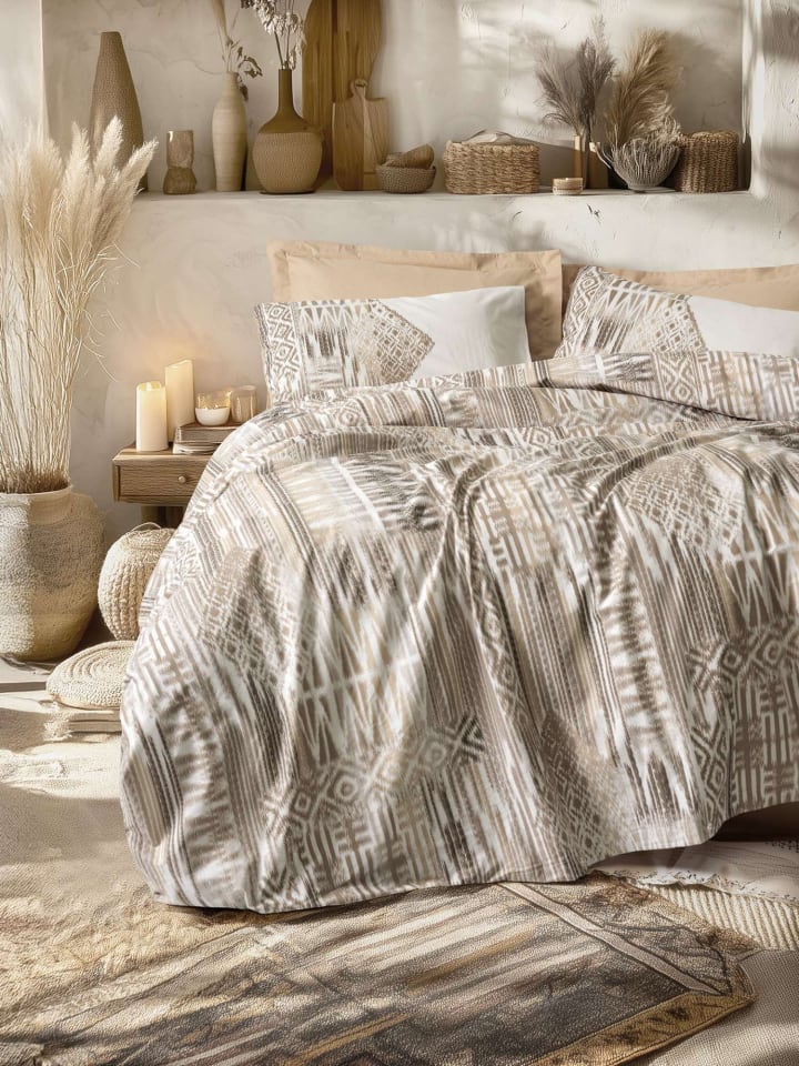 Mijolnir Komplet pościeli renforcé "Amara" w kolorze jasnobrązowo-białym rozmiar: 140x200 cm