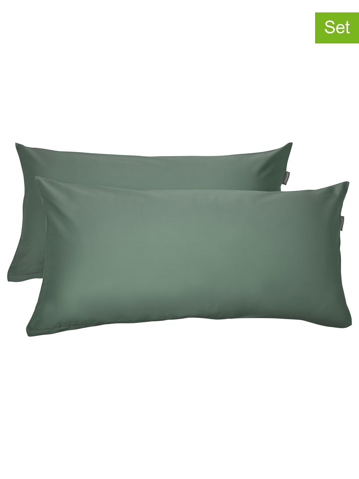 Schiesser Satynowe poszewki (2 szt.) "Ella" w kolorze ciemnozielonym na poduszkę rozmiar: 40x80 cm